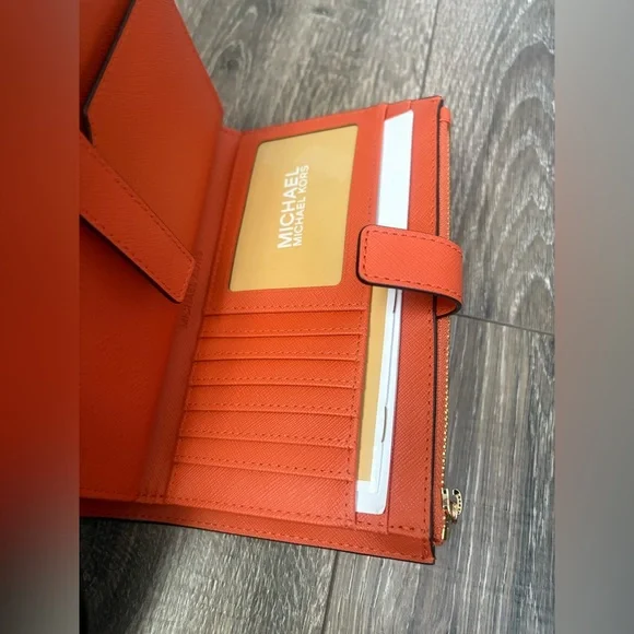 Michael Kors double zip wristlet /wallet jet set travel in tangerine NWT - Picture 7 of 10